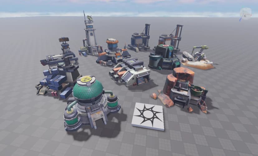 Stylized Low‑Poly Sci‑Fi Industrial Base Buildings Kit | Roblox RTS Factory Asse