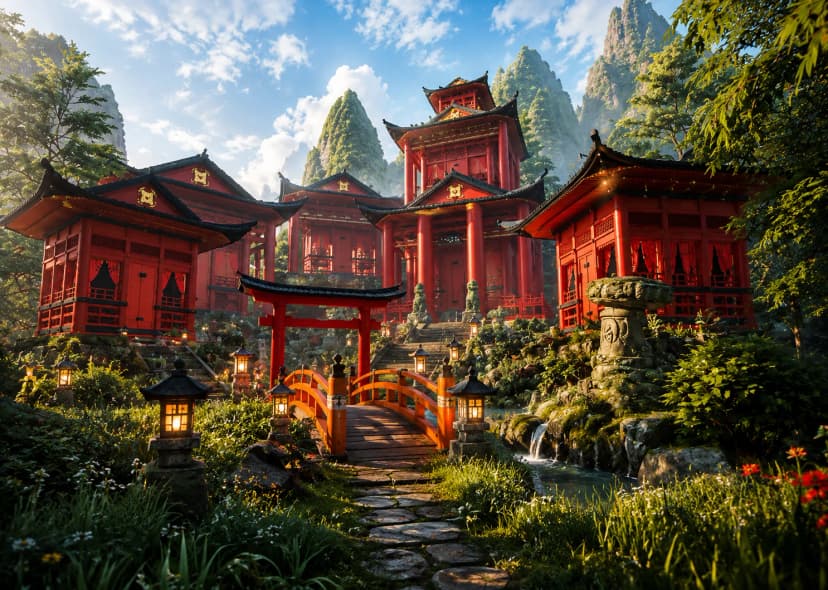 Stylized Japanese Temple Environment
